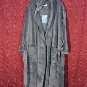 Alexander Del Rossa Grey Bath Robe Warm Soft Plush Fleece W/Hood/Belt SM UNISEX